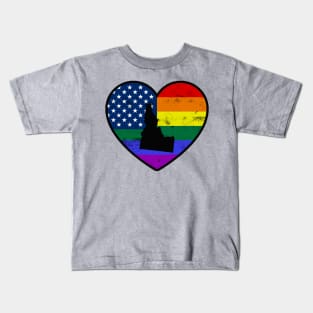 Idaho United States Gay Pride Flag Heart Kids T-Shirt